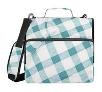 Classeur à 3 anneaux avec poignée et bandoulière amovible, motif vichy blanc sarcelle, 3,8 cm, organiseur de fournitures scolaires pour l'école et le bureau