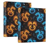 Classeur à 3 anneaux de 3,8 cm, motif flammes de dragons, jaune et bleu, avec porte-bloc et 3 grands classeurs pour l'école, l'université, le bureau