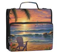 Classeur à 3 anneaux en D avec bandoulière pour portefeuille scolaire et étui, 3,8 cm, paysage marin tropical, paysage marin