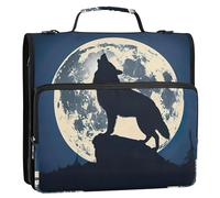Classeur à 3 anneaux Wolf Howling at Moon - 3 anneaux en D - Fermeture éclair - Avec sangle - Pour sac d'école et porte-documents