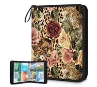 Classeur à 4 poches pour 400 cartes avec 50 pochettes double face amovibles, album de collection de cartes de sport compatible avec cartes de jeu TCG MTG (léopard et rose)