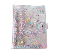 Classeur à 6 anneaux en PVC à paillettes A5 pour cahiers rechargeable avec fermeture à bouton pression pour agenda à anneaux ronds (papier intérieur non inclus) transparent