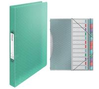 Classeur à Anneaux,140 Feuilles, Dos de 20 mm, Classeur A4 à 2 Anneaux, Colour'Breeze Vert, 626243 + Esselte - Trieur à 12 Compartiments A4, Pochettes Transparentes, Colour'Breeze, Multicolore, 626256