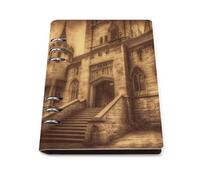 Classeur à anneaux A5 avec 90 feuilles, couverture élégante en cuir PU, château médiéval vintage, rechargeable, planificateur pour notes, journal, bureau, cadeau