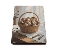 Classeur à anneaux A5 avec 90 feuilles, couverture élégante en cuir PU, motif champignons dans le panier, carnet de notes rechargeable, planificateur de feuilles mobiles pour notes, journal, bureau