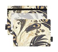 Classeur à anneaux avec fenêtre transparente Paon Dark Academia Blanc et Or_3 Trousse à crayons à fermeture éclair Grande capacité Classeur 3 anneaux Organiseur scolaire Classe Bureau Multicolore 2