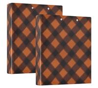 Classeur à carreaux Argyle orange foncé avec couverture de poche - 1 classeur esthétique de 3,8 cm - Organiseur de bureau à couverture rigide