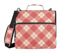 Classeur à carreaux vichy rouge de 3,8 cm à 3 anneaux avec poignée et poche zippée pour bureau, école