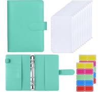 Classeur à enveloppes A6, planificateur budgétaire vert avec poches à fermeture éclair et système à 6 anneaux, portefeuille portable pour défis d'épargne et organisation financière