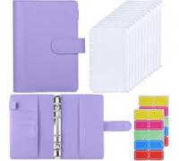 Classeur à enveloppes pour espèces, planificateur budgétaire violet A6 avec poches à fermeture éclair, portefeuille portable à 6 anneaux pour défi d'épargne et organisation financière