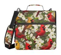 Classeur à fermeture éclair à 3 anneaux avec bandoulière pour l'école, plusieurs poches, organiseur de rangement de documents, jaune et rouge, motif cardinal