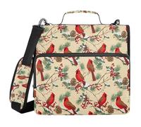 Classeur à fermeture éclair à 3 anneaux avec bandoulière pour l'école, plusieurs poches, organiseur de rangement de documents, motif cardinal houx, feuille de pin