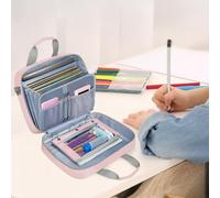 Classeur à fermeture éclair à 3 anneaux de 7,6 cm avec bandoulière, poche à fenêtre transparente, compartiment à fichiers zippé et dossiers d'extension accordéon pour le rangement de documents