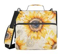 Classeur à fermeture éclair à 3 anneaux tournesol mandala dessiné à la main, sac de rangement à anneaux de 3,8 cm avec bandoulière pour ordinateur portable de 13 pouces et 500 feuilles