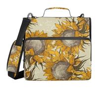 Classeur à fermeture éclair à 3 anneaux vintage motif tournesol dessiné à la main, sac de rangement à anneaux de 3,8 cm avec bandoulière pour ordinateur portable de 13 pouces et 500 feuilles