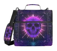 Classeur à fermeture éclair avec bandoulière et poignée, plusieurs poches, sac de rangement pour documents et fichiers Motif crâne de pirate Tarot 3 anneaux pour collège
