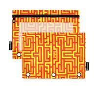 Classeur à fermeture éclair avec fenêtre transparente - Graffiti orange fluo et noir - Grande trousse robuste à 3 trous perforée pour ranger les fournitures scolaires, étudiants, enseignants