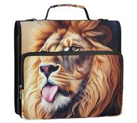 Classeur à fermeture éclair Lion majestueux 3 anneaux 3,8 cm Grand sac de classeur d'école avec sangle portefeuille et étui à anneaux