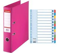 Classeur à levier Esselte Standard | Capacité 500 feuilles | Dos 75 mm | Fuchsia | 320350 + Intercalaires Esselte A4 12 touches | Carton resistant | Perforation Universelle | Multicolore | 100169