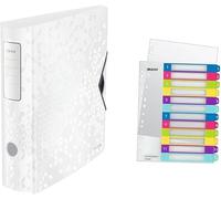 Classeur à levier Leitz WOW Active A4 | 500 feuilles | Dos arrondi 82 mm | Fixation élastique | Blanc |11060001 + Intercalaires WOW 1-12 A4 | Extra-larges | Plastique résistant | Multicolore | 1244000
