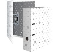 HERMA Motif classeur à levier A4 Étoiles Blanc avec étoiles grises, dos de 7 cm, en carton robuste, imprimé entièrement à l'extérieur et à l'intérieur