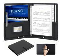 Classeur à partitions A4 noir de luxe en cuir synthétique avec sangle, classeur musical avec poche intérieure et coins de protection, porte-partitions DIN A4, classeur de présentation, capacité 200