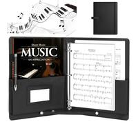 Classeur à partitions de chorale, classeur de luxe pour partitions de musique, classeur à anneaux, format A4, en cuir synthétique avec sangle de main, pochette intérieure, porte-stylo, liant, pour