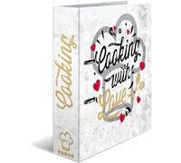 Classeur À Recettes Pour Recettes Avec Inscription « Cooking With Love » - Format A4 - Dos De 70 Mm - Avec Décorations Dorées - 6 Pièces - 1 Classeur