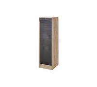 Classeur à Rideau 8 Tablettes 1 Kit Dossiers Serrure L 41 4 H 140 4 P 44 cm - Chêne + Rideau Noir - L 41.4 x l 44 x H 140 cm