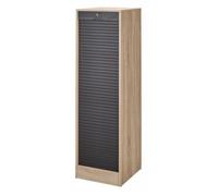 Classeur à Rideau 8 Tablettes 1 Kit Dossiers Serrure L 41,4 H 140,4 P 44 cm - Chêne + Rideau Noir - L 41.4 x l 44 x H 140 cm