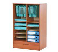 Classeur à Rideau - Merisier - L 70 x l 44 x H 140 cm - 16 Niches - 2 Kits - Fermeture à clé