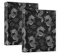 Classeur à trois anneaux 3,8 cm, motif nuage de dragons, noir avec porte-bloc et 3 grands classeurs pour l'école, l'université, le bureau