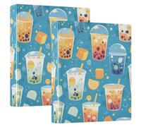 Classeur à trois anneaux avec poches intérieures Motif thé aux bulles de 2,5 cm et demi pouce Couverture rigide