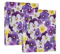 Classeur à trois anneaux, motif fleurs de pensées violettes avec porte-bloc et 3 grands classeurs pour l'école, l'université, le bureau