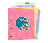 Classeur A4 Stitch 4 Anneaux Elastique Rigide Intérieur Coloré Rose