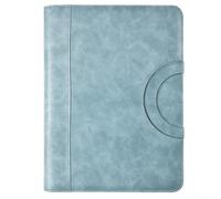 Classeur A4 en cuir avec support de téléphone intégré, compartiment à documents, classeur à anneaux, bloc-notes, fermeture sécurisée, organiseur noir marron pour (bleu)