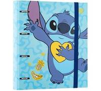 Classeur A4 Stitch 4 Anneaux avec Feuilles Tropical Fermeture Élastique Rigide Disney Bleu Bleu