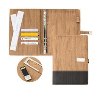 Classeur A5, à 6 anneaux avec pilote USB de 16 Go, pochette pour documents, porte-cartes, porte-crayon pour papier de remplissage A5 (sans papier), organiseur de voyage pour homme et femme (bois)