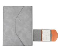 Classeur A5 à 6 anneaux, dossier d'affaires for entretien, conférence et présentation, organisateur de poche for carnet notes(Light Gray)