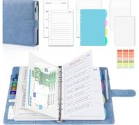 Classeur A5 Rechargeable En Cuir Synthétique Avec Recharge De 150 Feuilles, 4 Intercalaires, Autocollants Et Enveloppes À Fermeture Éclair, Pour Bureau, École Et Voyage (Bleu Marine)