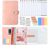 Classeur A6, En Pu Cuir Budget Planner Couverture Avec 10 Pvc Enveloppe Budget, 12 Feuilles Budget En Français, 3 Autocollants De Mots Français Et 3 Autocollants