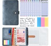 Classeur A6, En Pu Cuir Budget Planner Couverture Avec 8 Pvc Enveloppe, 12 Feuilles, 3 Couleurs De Notes Autocollantes Et 27 Catégories En Français