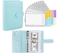 Classeur A6 en PU Cuir, Budget Planner, Housse de Cahier 6 Anneaux avec 12 Pochettes Transparentes Zippées Dossier Pour La Budgétisation De L'argent Enveloppes Économiser Organisateur - Bleu