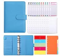 Classeur A6 for planificateur budgétaire, couverture de carnet notes, taille dossier, poches à 6 trous, fermeture éclair en plastique, enveloppe d'économie pour Bureau Maison(Dark Blue)