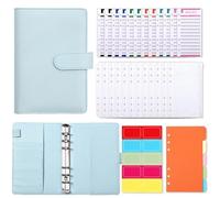 Classeur A6 for planificateur budgétaire, couverture de carnet notes, taille dossier, poches à 6 trous, fermeture éclair en plastique, enveloppe d'économie pour Bureau Maison(Light Blue)