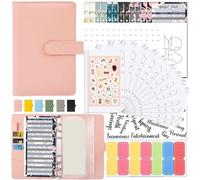Classeur A6 for planificateur budgétaire, couverture de carnet notes, taille dossier, poches à 6 trous, fermeture éclair en plastique, enveloppe d'économie pour Bureau Maison(Pink set)