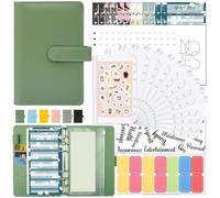 Classeur A6 for planificateur budgétaire, couverture de carnet notes, taille dossier, poches à 6 trous, fermeture éclair en plastique, enveloppe d'économie pour Bureau Maison(Green set)