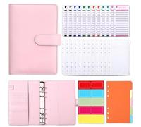 Classeur A6 for planificateur budgétaire, couverture de carnet notes, taille dossier, poches à 6 trous, fermeture éclair en plastique, enveloppe d'économie pour Bureau Maison(Pink)