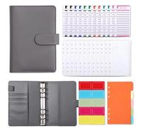 Classeur A6 for planificateur budgétaire, couverture de carnet notes, taille dossier, poches à 6 trous, fermeture éclair en plastique, enveloppe d'économie pour Bureau Maison(Grey)