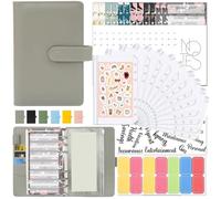 Classeur A6 for planificateur budgétaire, couverture de carnet notes, taille dossier, poches à 6 trous, fermeture éclair en plastique, enveloppe d'économie pour Bureau Maison(Gray set)